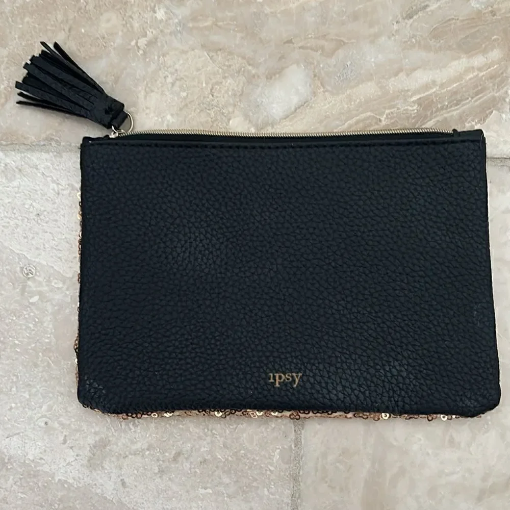 Ipsy glam bag- gold sequin on one side and black on other - 5 new products!